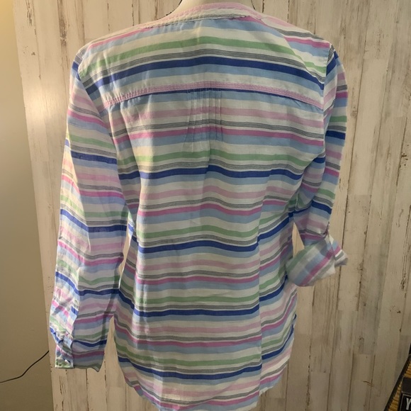 Talbots petite linen striped blouse. Size Mp - Picture 4 of 6